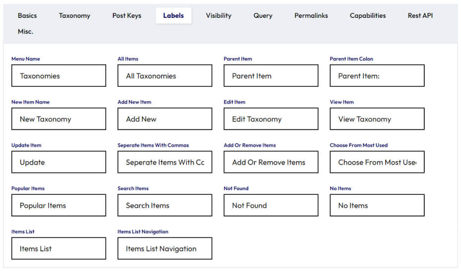 taxonomy labels