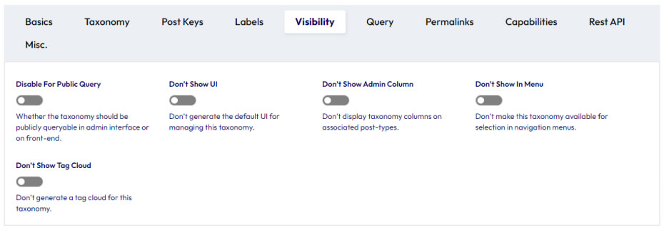 taxonomy visibilities