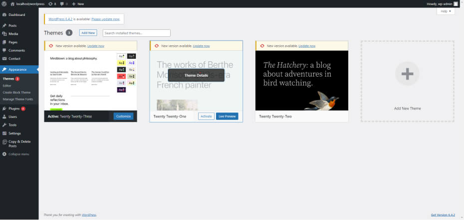 Apply a theme deactivation via the dashboard