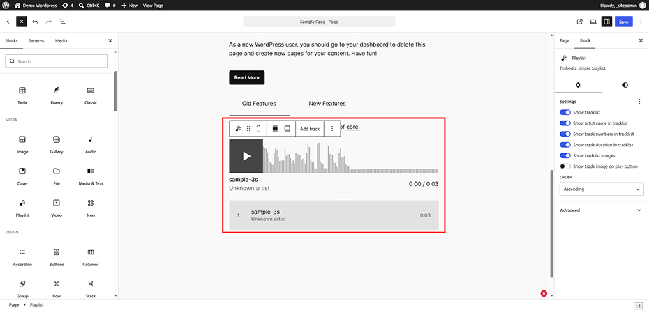 New Playlist Block